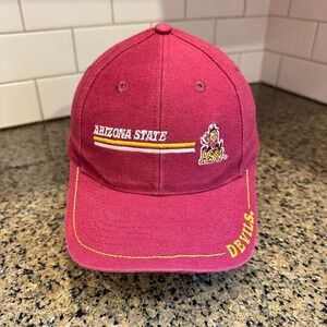 Vtg 90s Arizona State Sun Devils Logo 7 Baseball Cap Snapback Adjustable Maroon